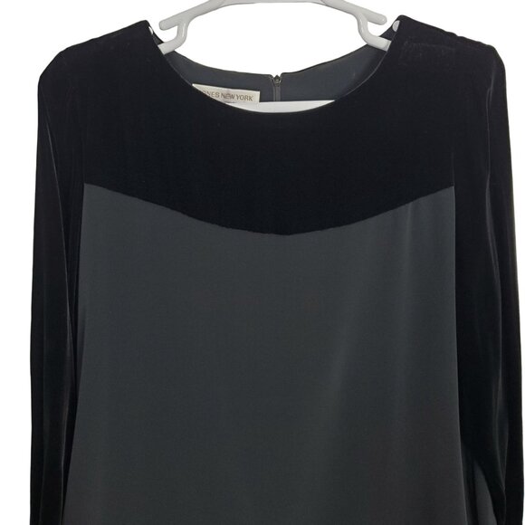 Jones New York Sz 18 Dress Velvet Trim A-line Long Sleeve Knee Length LBD Party - Picture 6 of 12